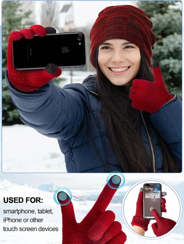 Miniatura 5 de 12 Pcs Winter Hat Scarf Gloves Set Winter Slouchy Skull Cap Knit Hats Winter Touch Screen Gloves Neck Warmer