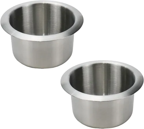 Antrader 2 Piezas de Insertos de Portavasos para Reemplazo en Coche Portavasos de Acero Inoxidable para Barco, Sofá, Sillón, Mesa, Plateado, Tamaño