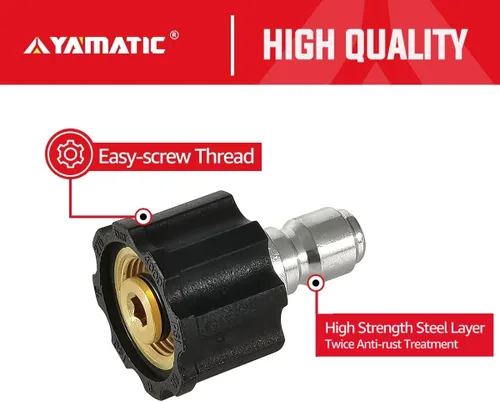 Miniatura 4 de Yamatic Adaptador para lavadora a presión, hembra M22 a enchufe de conexión rápida de 3/8 pulgadas, acoplador de arandela eléctrica, conector rápido