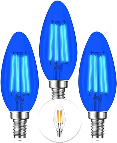 Paquete de 3 bombillas LED azules de filamento E12 – Bombilla de candelabro E12 equivalente a 4 W 40 vatios – Iluminación decorativa vintage azul