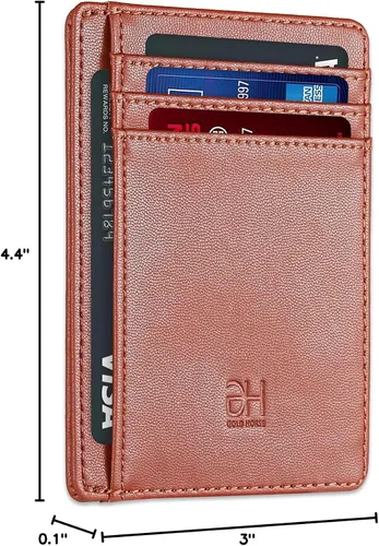 Miniatura 8 de Cartera delgada con bloqueo RFID para tarjetas, cartera minimalista de cuero con bolsillo frontal para mujer Slim, RFID Blocking, Minimalist, Front