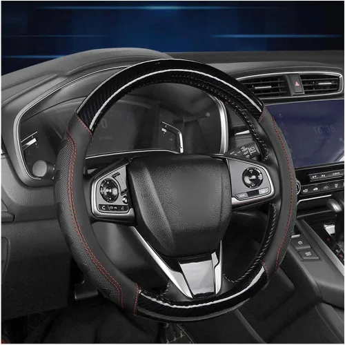 Zpana Funda para volante de automóvil, 14.96 pulgadas, patrón de fibra de carbono 3D transpirable, protector de volante con forro antideslizante,