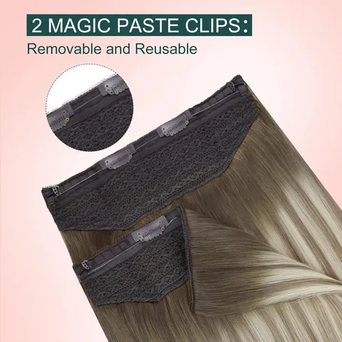 Miniatura 146 de Easyouth Extensión de cabello humano rubio con cola de caballo, extensiones de cabello humano rubio dorado con reflejos rubios, extensiones
