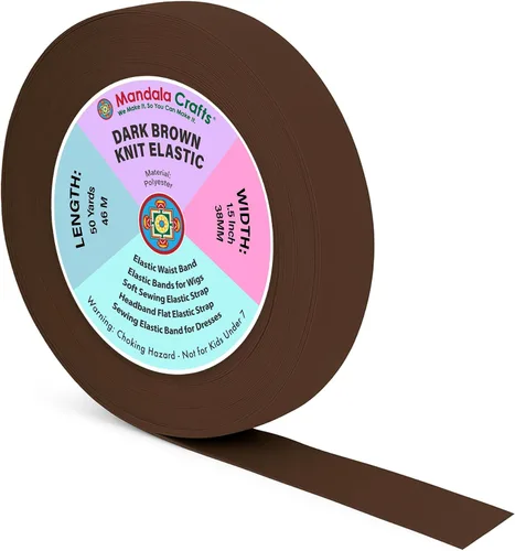 Miniatura 122 de Mandala Crafts Carrete de bandas elásticas anchas de 1/2 pulgada color beige para cinturas de pantalones, costura y manualidades DIY, 88 yardas