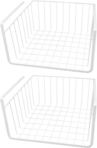 Southern Homewares Juego de cestas de almacenamiento de alambre blanco para debajo del gabinete, almacenamiento colgante para cocina, despensa,