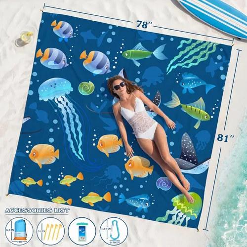 Miniatura 47 de Famstar Beach Blanket Oversized Extra Large 78"X81"/10'X9',Waterproof Sandproof Beach Blanket 2-8 Adults Lightweight Durable for Travel Camping