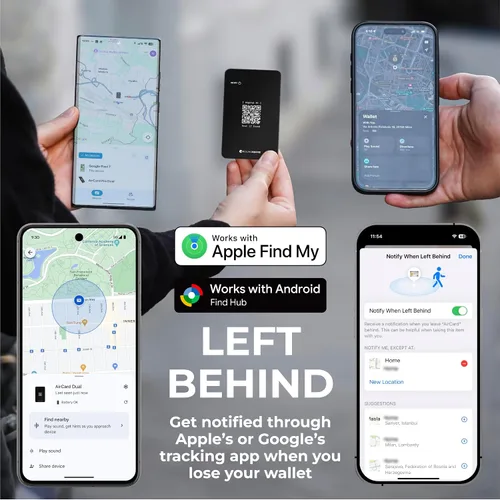 Miniatura 4 de Rolling Square AirCard Dual - Rastreador de billetera Bluetooth - Compatible con Apple iOS Find My y Google Android Find Hub - Carga inalámbrica