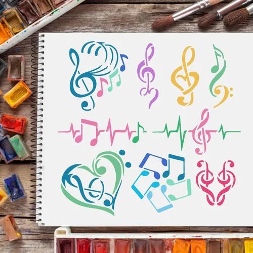 Miniatura 6 de FINGERINSPIRE Plantillas de notas musicales – Plantilla de notas de corazón de plástico de 11.8 x 11.8 pulgadas, patrón de varias formas