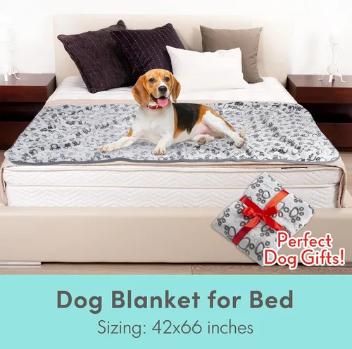 Miniatura 8 de Manta para perros rellena premium suave, con impresión de huella de pata gris de franela, 43 * 66 pulgadas, manta autocalentable para gatos