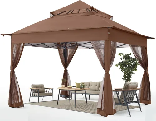 Miniatura 10 de ABCCANOPY Gazebo desplegable de 11 x 11 pies - Tienda de campaña con toldo para exteriores con mosquitera para patio, jardín y patio trasero (caqui)