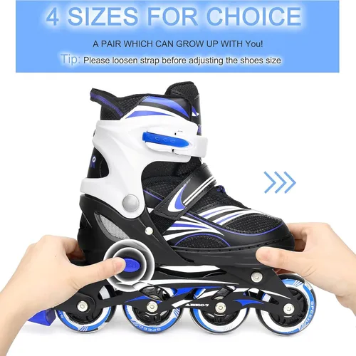 Miniatura 4 de Patines en línea ajustables de 4 tallas para niños, patines en línea para niños con rueda iluminada, patines en línea iluminados para exterior