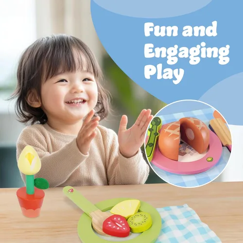 Miniatura 4 de Bluey Frutas y verduras de juguete para niños pequeños, 32 piezas de comida de simulación con platos, utensilios, comida de juego para bebés