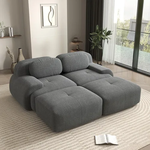 Miniatura 88 de Sofá biplaza moderno de 80 pulgadas para sala de estar, sofá de pana en forma de nube con asiento profundo, sofá modular negro, sofás de dos plazas