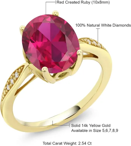 Miniatura 5 de Gem Stone King Anillo de compromiso de oro amarillo de 14 quilates con rubí y diamantes creados para mujer
