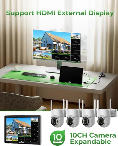 Miniatura 8 de Camcamp Solar Security Cameras Wireless Outdoor with 10" Monitor, 4 Cam Kit 100% Wire-Free, 360° View, Pan & Tilt, Solar-Powered, 10CH NVR, 2.4 &
