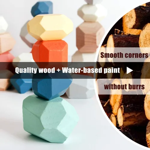 Miniatura 5 de BESTAMTOY 36 piezas de piedras apilables de madera para clasificar, juguetes sensoriales para niños pequeños, juguetes Montessori de aprendizaje