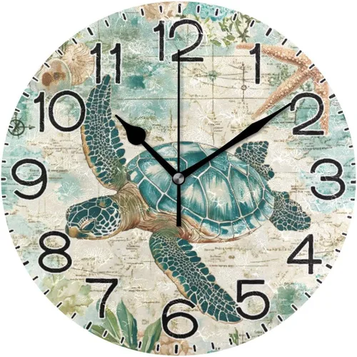 Miniatura 21 de ALAZA Reloj de pared con ondas de playa, funciona con pilas, sin tictac, de cuarzo, analógico, rústico, rústico, reloj redondo, decoración retro