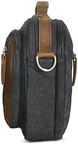 Miniatura 7 de Bolsa de mensajero de lona y cuero impermeable Bolso de hombro de cuero genuino con diseño de múltiples bolsillos regalos para hombres