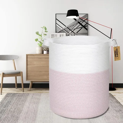 Miniatura 6 de COMFY-HOMI XXL Cesta grande de lavandería con asas, cesta de mantas para sala de estar Cesta decorativa tejida de cuerda de algodón, cesta