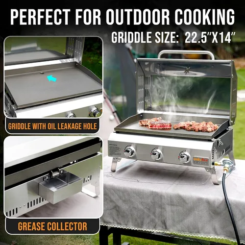Miniatura 9 de ONLYFIRE GRILLS - Parrilla de mesa de gas con patas plegables, parrilla de gas propano portátil de 3 quemadores con tapa plana para cocinar al aire
