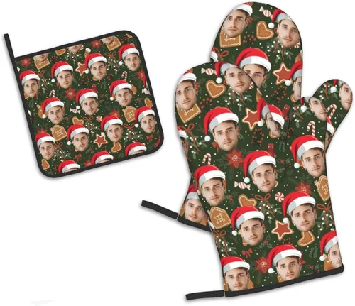 Miniatura 14 de Manoplas de horno personalizadas para Navidad, juego de guantes de horno personalizados y soportes para ollas con foto, divertidos regalos