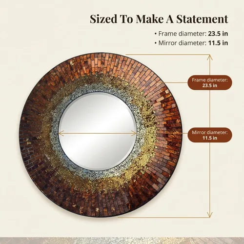 Miniatura 3 de Lulu Decor, Espejo de pared de mosaico de ámbar báltico, espejo redondo biselado decorativo hecho a mano de 23.50 pulgadas (LP301)