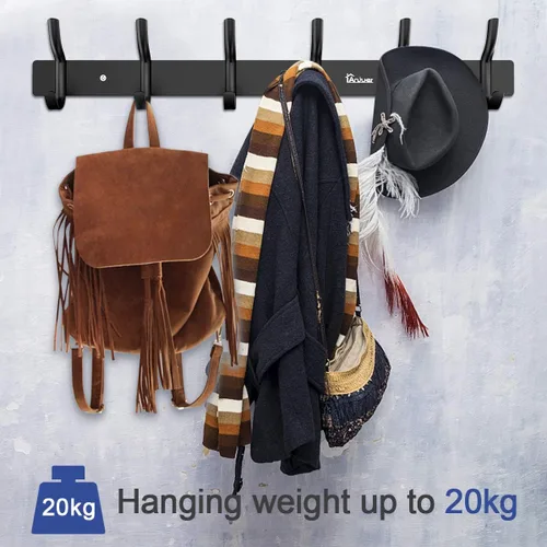 Miniatura 2 de Percha Percha Perchero 6 Ganchos Heavy Duty Ropa Sombrero Holder Aleación Aluminio Negro