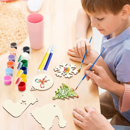 Miniatura 3 de Collabell Kit de manualidades de pintura de madera de Navidad, pinta tus propios adornos de Navidad, rebanadas de madera sin terminar, manualidades