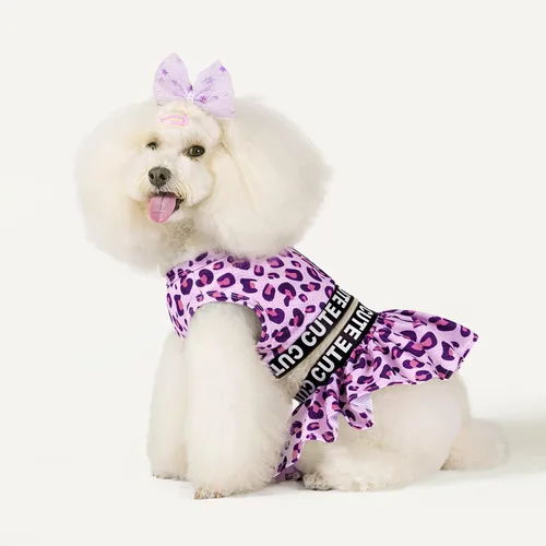 Miniatura 2 de CuteBone Vestido deportivo de dos piezas para perros Athleisure con estampado de leopardo, falda rosa para cachorros, ligera, para perros pequeños