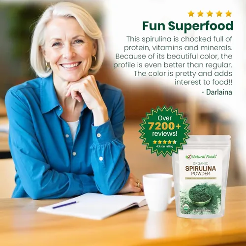 Miniatura 7 de Z Natural Foods Polvo de espirulina orgánica – Espirulina 100% pura, superalimento de algas azul-verdes densas en nutrientes con aminoácidos, 15
