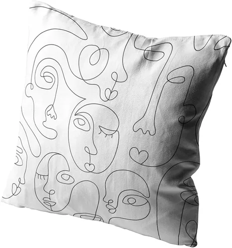 Miniatura 2 de Funda de almohada cuadrada de 20 x 20 pulgadas, dibujo de una línea de dibujo abstracto, cojín sin costuras, decoración de sofá para el hogar, funda