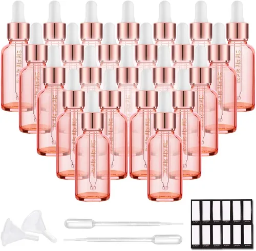 Miniatura 36 de PrettyCare Paquete de 4 botellas con cuentagotas de aceites esenciales, botellas vacías de tintura para cuidado personal y belleza, Ámbar