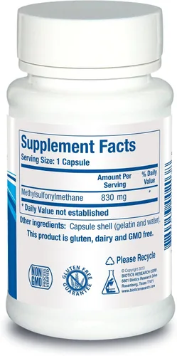 Miniatura 2 de BIOTICS RESEARCH MSM Potente suplemento de azufre, producción de colágeno, cabello saludable, piel y uñas, comodidad muscular y articular. 60