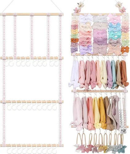 Miniatura 13 de POVETIRE Organizador de lazos para el pelo con soporte para diadema para niñas, organizador de almacenamiento para diademas y accesorios para bebé