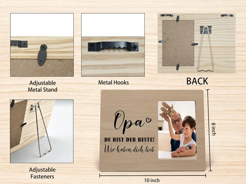 Miniatura 7 de MAQIKA Opa Du Bist Der Beste - Marcos de fotos de madera para abuelo alemán, regalo de Navidad para abuelo de parte de nietos, marco de fotos