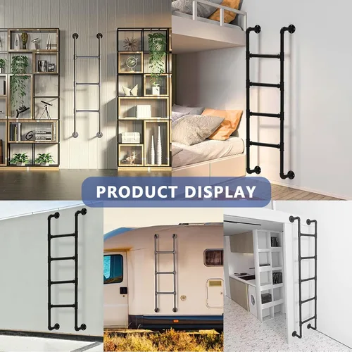 Miniatura 4 de Metal Loft Bed Ladder Wall Mounted，Wrought Iron Bunk Bed Ladder Attic Stairs Entrance Egress Ladder with Mounting Fittings Black Step Ladders，Loads