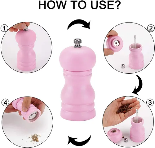 Miniatura 6 de uxcell Molinillo de sal y molinillo de madera de 4.5 pulgadas con grosor ajustable para condimentos, preparación de comidas, cocina, comedor