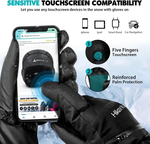 Miniatura 5 de Hikenture Ski Gloves Men -Waterproof Insulated Snow Gloves with 3M Thinsulate -Touchscreen Winter Snowboard Gloves for Cold Weather, Windproof