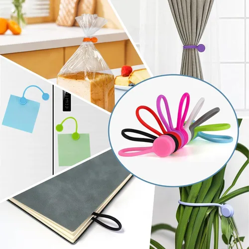 Miniatura 5 de 10 bridas magnéticas reutilizables, organizador de cables magnético de 4.3 pulgadas, lazos de silicona con imán fuerte para oficina, escuela, hogar