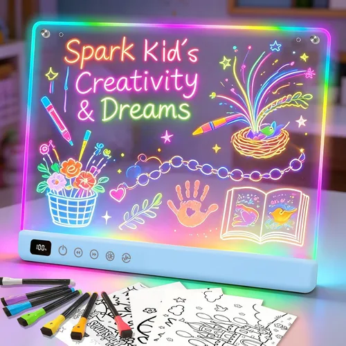 Tablero de dibujo LED con 13 efectos de luz, 16 pulgadas, recargable, para garabatos LED, con colores, tableta de dibujo con luz de neón, regalos