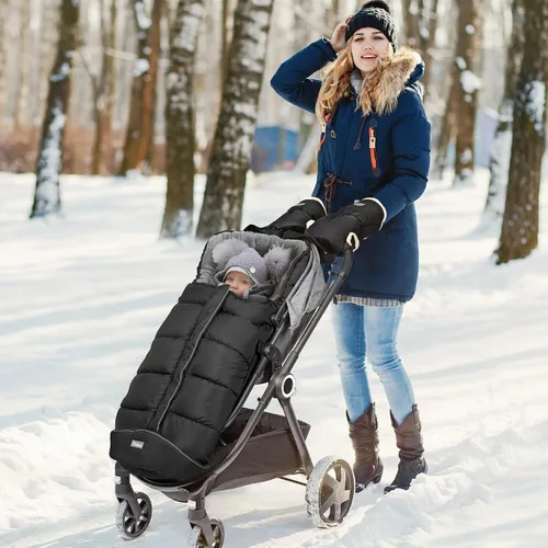Miniatura 7 de Orzbow - Saco de dormir cálido universal para cochecito, saco para clima frío, piecera impermeable para niños pequeños (negro, grande)