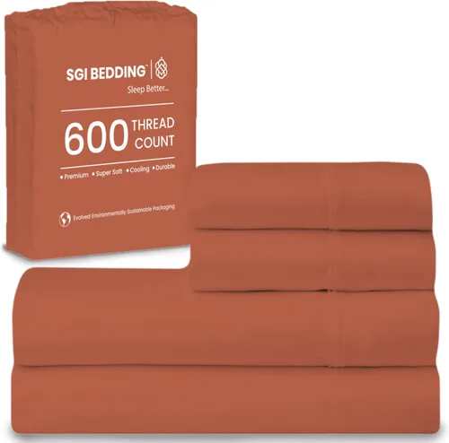 Miniatura 43 de SGI bedding Sábanas de Algodón Egipcio 100% Tamaño Full XL – Juego de Sábanas de 600 Hilos, Suaves, Frescas, Bolsillo Profundo de 16", Ropa de Cama