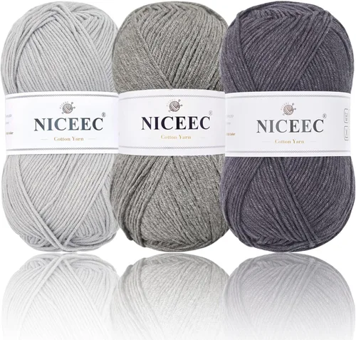 Miniatura 11 de NICEEC Hilo de algodón suave de 3 madejas, 5 capas, mezcla de algodón, suave y resistente, hilo para ganchillo y tejido, manualidades de bricolaje