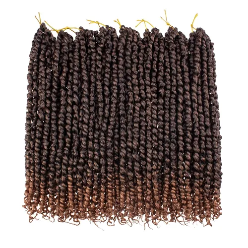 Miniatura 5 de Leeven Cabello de Ganchillo para Mujeres 16 Pulgadas Cabello de Passion Twist Pre-Retorcido 8 Paquetes Ombre Marrón Pre-Enrollado Bomb Crochet #T30