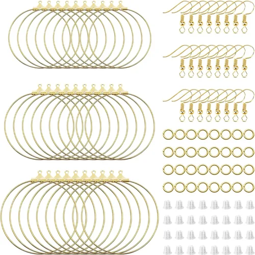 Miniatura 13 de Juego de 96 aretes de aro con cuentas para hacer joyas, aretes triangulares, lágrimas, redondos, con 200 ganchos para aretes, aros y alambres