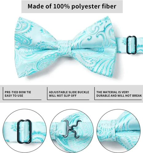 Miniatura 3 de HISDERN Pajaritas para hombre pre-atadas Paisley pajaritas de bolsillo cuadrado conjunto de pajarita para hombre fiesta de boda