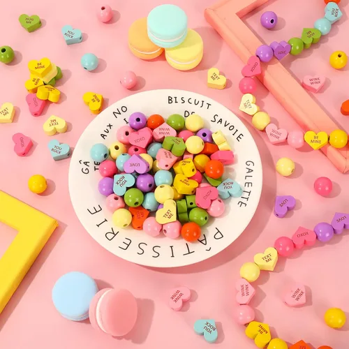 Miniatura 4 de Whaline 200 cuentas de madera para el día de San Valentín, cuentas de madera de corazón de conversación de dulces con cuerda de cáñamo, cuentas