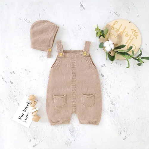 Miniatura 7 de Mameluco de punto para bebé, recién nacido, sin mangas, conjunto de suéter para niños y niñas con gorro cálido