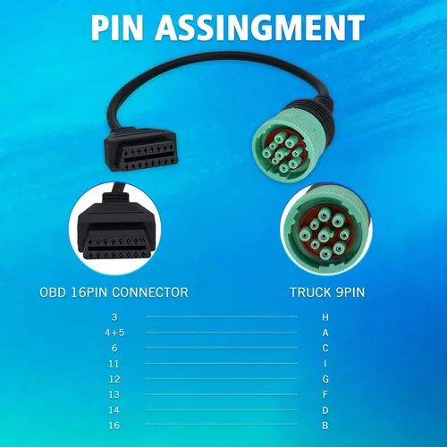 Miniatura 6 de Cable adaptador OBD2 de 9 pines a 16 pines para camiones pesados y vehículos comerciales, tipo 2 verde J1939 conector de diagnóstico Plug Trabajo