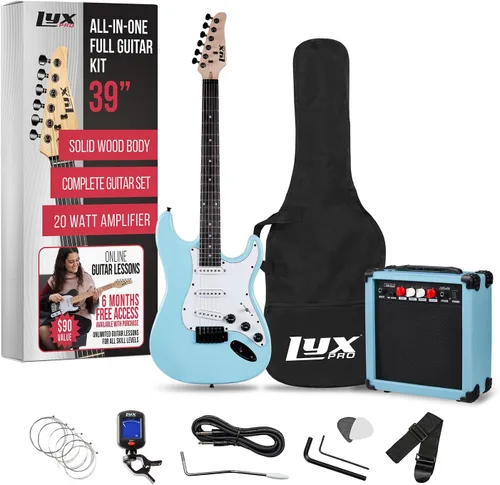 Miniatura 25 de LyxPro Kit completo de guitarra eléctrica de 39 pulgadas para principiantes, tamaño completo con amplificador de 20 W, el paquete incluye todos